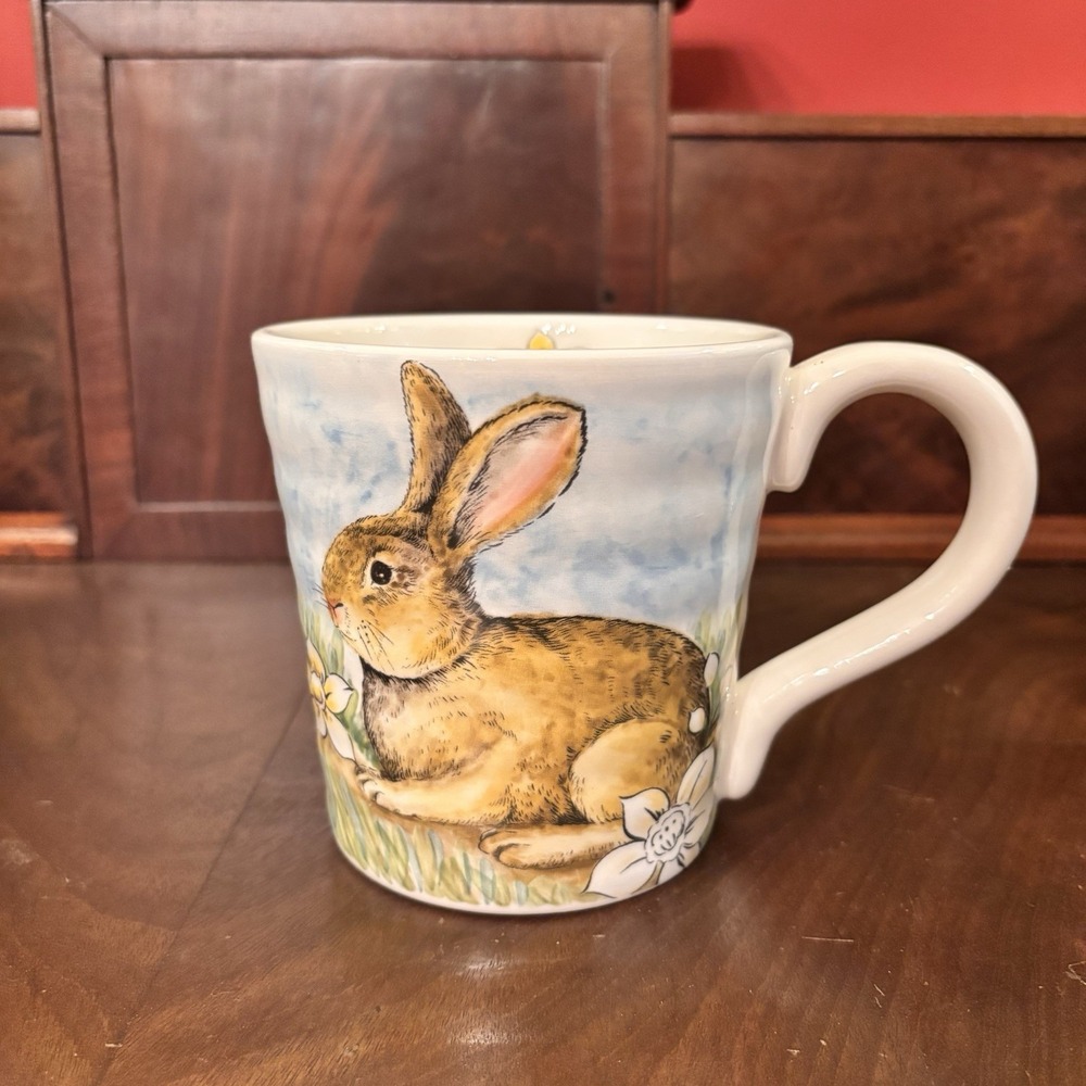 Maxcera Bunny Rabbit Mug Daffodil Flowers Easter Spring Coffee Cup Ceramic